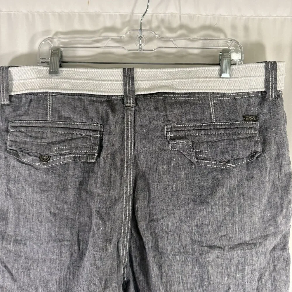 Buckle Black Linen Blend Shorts Men's 38 Grey Belted Athletic 8